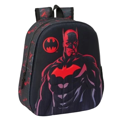Image de Safta BATMAN Sac à dos d&#039;école, avec design 3D, adaptable au chariot, idéal pour les enfants de différents âges, confortable et polyvalent, qualité résistance, 27 x 10 33 cm, couleur noire,