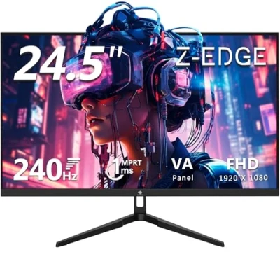 Image de Z Edge Ecran Pc 24,5&#039;&#039;, 240 Hz, 1ms, FreeSync, FHD(1920x1080), Moniteur Gaming Lunette Ultra Fine, 5000:1, Inclinaison Réglable, 2*HDMI2.0 &amp; DP1.4, VA, RGB Lumière, VESA 100 * 100mm (Câble DP Inclus)