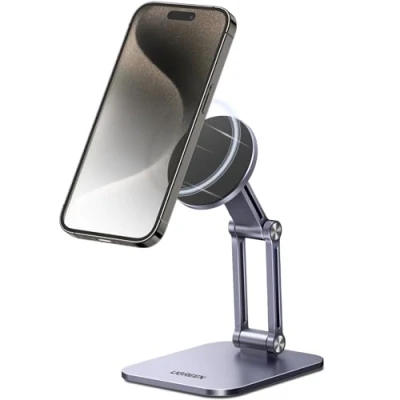 Image de UGREEN Support Téléphone Magnétique Bureau Réglable Porte Smartphone Aimanté Pliable avec Anneaux Métallique Compatible MagSafe iPhone 16 Plus Pro Max 15 14 13 Galaxy S24 Ultra S23 (Gris)