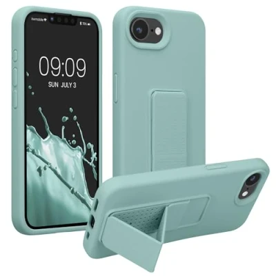 Image de kwmobile Coque Compatible avec Apple iPhone 16e Housse Support Doigt en TPU Silicone Protection Fonction Menthe glaciale