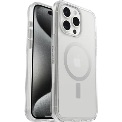 Image de OtterBox Symmetry Clear pour MagSafe Coque iPhone 15 Pro Max, Antichoc, anti chute, fine, supporte 3 x plus de chutes que la norme militaire, Transparent, Livré Sans Emballage