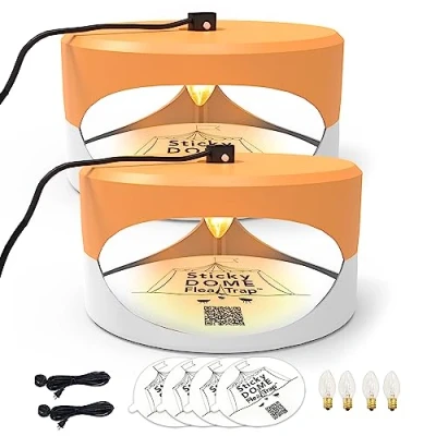 Image de ASPECTEK Piège à puces Sticky dôme avec 2 Discs. sans Odeur, Naturel, pièges Insectes, sûr pour Une Utilisation en intérieur, Les Enfants et Animaux Lot de Orange Blanc