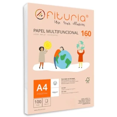 Image de Ramette de papier A4 160g avec 100 feuilles blanches, multifonctionnel pour un usage scolaire et professionnel. Idéal imprimantes laser, à jet d’encre ou photocopieuses Ofituria