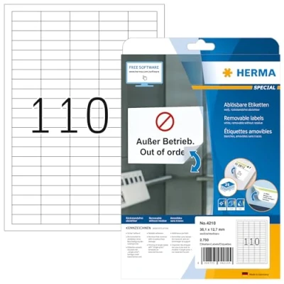 Image de Herma 4210 Étiquettes movables/amovibles 38,1 x 12,7 A4 Blanc