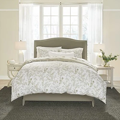 Image de Laura Ashley Home Parure de lit réversible en Coton avec taies d&#039;oreiller Assorties, Poids Moyen pour Toutes Les Saisons (Vert Lindy), très Grand