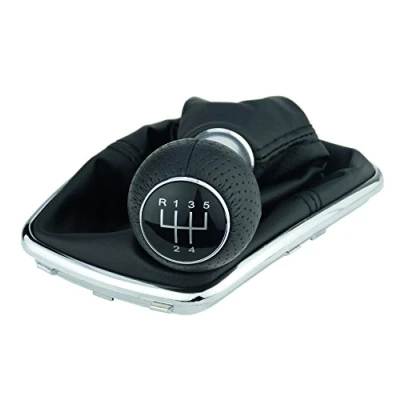 Image de L&amp;P A253 7 Soufflet Levier de Vitesse Pommeau 12mm compatible avec VW Golf 4 IV Boite 5 Cadre Plug &amp; Play Pièce rechange pour 1J071113 Noir Chrome