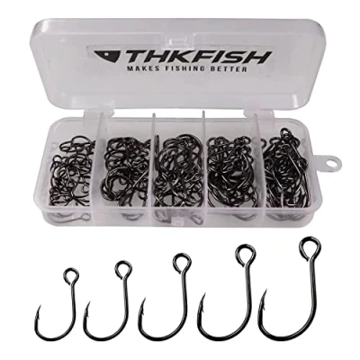 Image de THKFISH 50pcs/boîte Inline hameçons Crochets de pêche en Différante Taille Convient à leurres cuillères #2#1 1/0 2/0 3/0 Noir