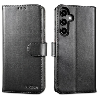 Image de LENSUN Coque pour Samsung Galaxy A55, Étui en Cuir Véritable Pochette de Portefeuille Housse [RFID] Rangements Cartes et Fermoir Magnétique Compatible avec A55 5G Noir