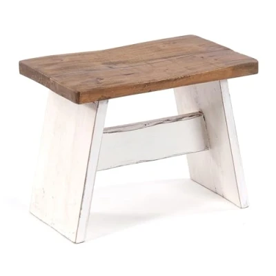 Image de DESIGN DELIGHTS Banquette rustique Schemel en acajou massif 40 x 31 25 cm (l H P) Repose pieds décoratif bois Couleur : 06 blanc