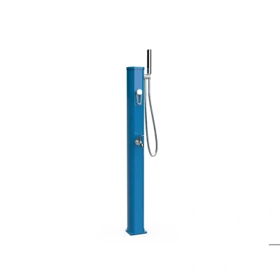 Image de Formidra Douche Solaire 20 L pour Utilisation en Extérieur de Jardin, Piscine ou Spa Robinet à Pied, Mitigeur et Douchette Amovible Aluminium Bleu Capri Jolly Go2