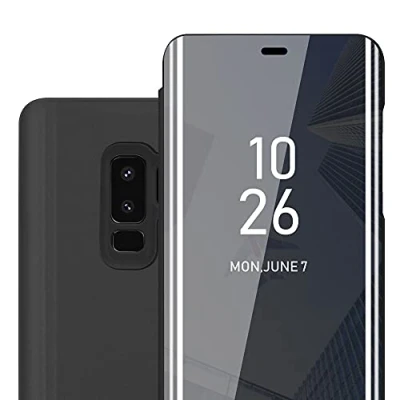 Image de cadorabo Coque Compatible avec Samsung Galaxy S9 Plus en Tourmaline Noir Miroir Clear View Pochette de Protection Fonction Support à 360 Degrés Style Livre Ultra Slim Case