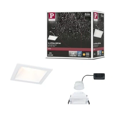 Image de Paulmann 93128 Spots encastrés LED 3 Step Dim Cole IP44 carré 88x88 mm Coin 6W 470lm 230 V 2700 K Blanc