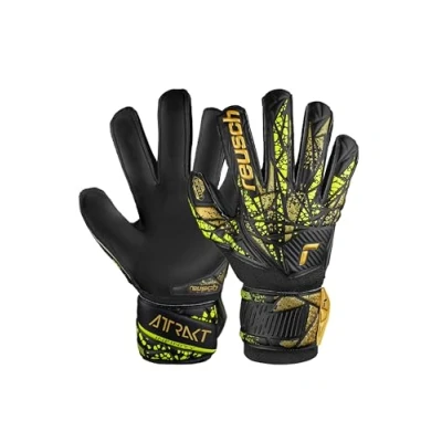 Image de Reusch Attrakt Infinity Finger Support Junior Gants de Gardien But pour Enfants Idéal Gazon Artificiel Taille 5 Noir/doré Jaune