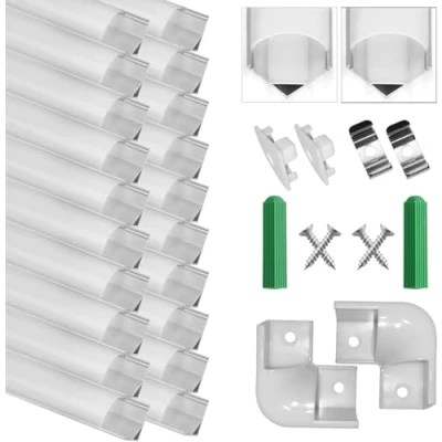 Image de Profilé Aluminium LED, 20 x 1Mètre V Shape Profilés en Aluminium, Canaux et Diffuseurs LED avec Couvercle PC Accessoires Complets, Compact Finition Professionnelle pour Ruban (Argent V)