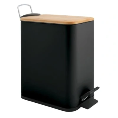 Image de Spirella, Poubelle à pédale 5 Litres, Modèle Erik, Rectangulaire, Fermeture douce et silencieuse grâce au système slow close, Utilisation sécurisée avec des pédales antidérapantes, Noir Mat