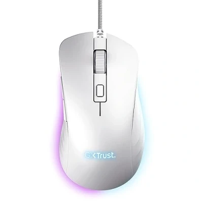 Image de Trust Gaming GXT 924W Ybar+ Souris Gamer Haute Performance, 25600 PPP, 50% Plastiques Recyclés, Capteur Optique 25K, Éclairage RGB, 6 Boutons Programmables, Filaire USB Blanc