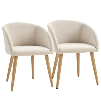 Image de HOMCOM Lot de 2 chaises Salle à Manger Chaise Cuisine Design scandinave Pieds inclinés effilés Bois Caoutchouc Assise Dossier accoudoirs ergonomiques Aspect Lin Beige