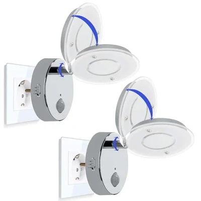 Image de Trango Lot de 2 veilleuses à capteur LED 2636 028 en chrome avec fonction automatique directe 230V détecteur mouvement lampe sécurité, douille, applique murale d&#039;orientation