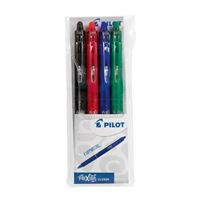 Image de Pilot 2270S4 Frixion Ball Clicker Lot de 4 Stylos à Bille Effaçable 0,7 mm Noir/Rouge/Bleu/Vert
