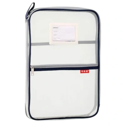 Image de Sac à documents en maille nylon avec fermeture éclair Format A4 Pour étudiant, devoirs, fournitures de bureau Bleu foncé