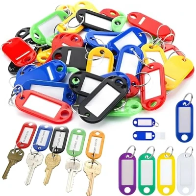 Image de Retoo 100 Porte Clef Etiquette en Plastique 5 Couleurs étiquette Inscriptibles pour clés de maison étiquettes à bagages Nom D&#039;animal Compagnie Étiquettes