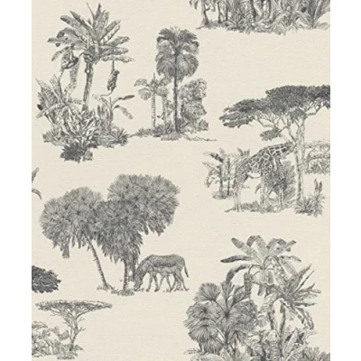 Image de Rasch Papier peint intissé clair 555028 de la collection Lirico Motif safari Noir 10,05 m x 0,53