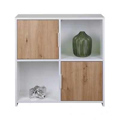 Image de Inter Link Commode 2 Portes Buffet Étagère sur Pied pour Chambre, Salon, Salle de Bain Chêne Artisan Blanc Bois Composite Robuste Facile d&#039;entretien Pepeto 2TW