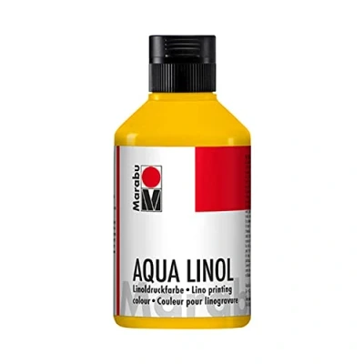 Image de Marabu 15100013021 Encre linogravure à base d&#039;eau, indélébile, jaune moyen, 250 ml, pour toutes les techniques d&#039;impression en relief l&#039;école, loisirs et arts graphiques