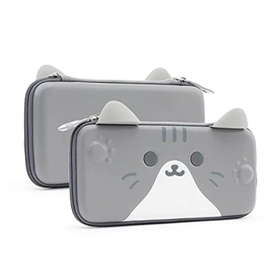 Image de GeekShare Étui de Transport Oreilles Chat Compatible avec Nintendo Switch/Switch OLED Portable Rigide et Fin pour Console Switch Accessoires Jeu (Gris, Mince)