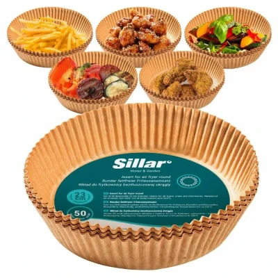 Image de Lot de 50 Moules jetables papier cuisson, Air Fryer accessoire, antiadhésif, rondes, 23cm, Sillar