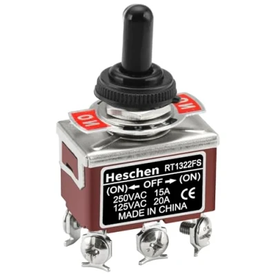 Image de Heschen Interrupteur à bascule en métal, RT1322FS, DPDT, Type momentané, (ON)/OFF/(ON) 3 positions, 15A 250VAC, avec couvercle étanche, CE
