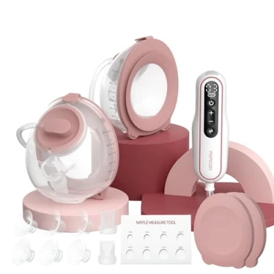 Image de Momcozy V2 Pro Tire lait ultra léger, mains libres et portable, avec bride DoubleFit améliorée, pompe électrique silencieuse anti fuite, 3 modes 9 niveaux, 17/19/21/24 mm