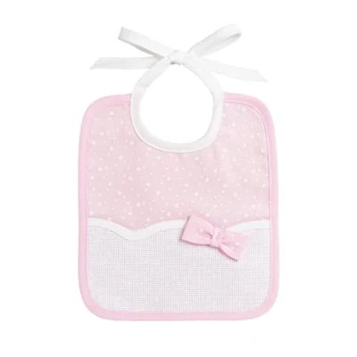 Image de Filet Bavoir Réalisé en Piquet de Coton Imprimé Étoiles avec Insert Toile Aida à Broder, Idéal pour les Bébés, 100% Made in Italy, Couleur Bleu Clair et Blanc