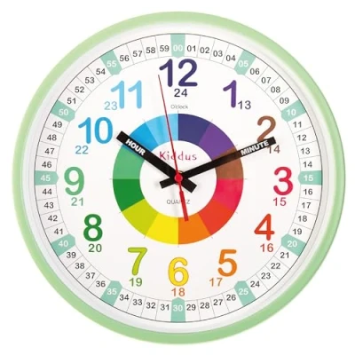 Image de Kiddus Horloge Murale Éducative pour Enfants, Garçon, Fille. Diamètre 30 cm.Time Teacher Analogique avec Exercices. Mécanisme en Quartz Silencieux.