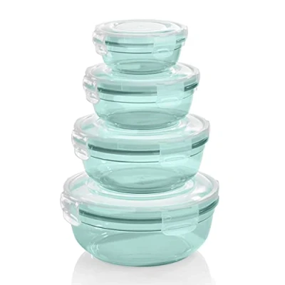 Image de Grizzly Boites Alimentaires avec Couvercles Hermétiques à Clips Lot de 4 Conservation des Aliments Étanche et antifuite Sans BPA (Rond 1x(400, 800, 1350, 2250) ml, Vert Menthe)