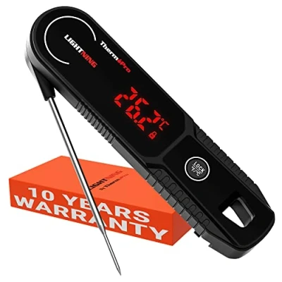 Image de ThermoPro Lightning thermomètre à viande lecture instantanée en une seconde, de cuisine calibrable avec affichage ambidextre, cuisson étanche pour huile, friture, fumoir,