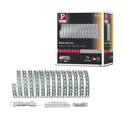 Image de Paulmann 70604 Function MaxLED 500 Kit de base LED bande 5m, 2700K Blanc chaud, 33W, 230/24V, 75VA argent