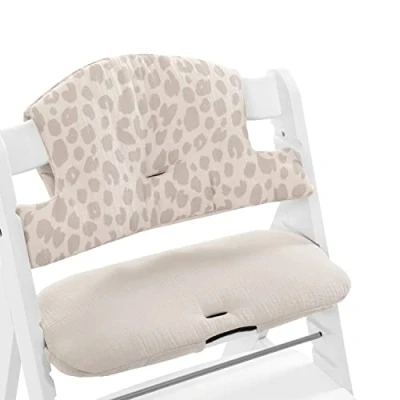 Image de hauck Coussin Chaise Haute Bébé Highchair Pad Select, Compatible avec Chaises Alpha+, Beta+ et Arketa, Antidérapant, Double Rembourrage au Dossier, Facile à Fixer, Mousseline Leo Natural