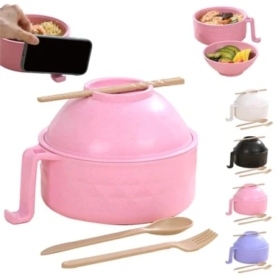 Image de Microwave Noodle Bowl,noodle Bowl with Lid,instant Chopsticks,, Multifunctional Ramen Set Fork Spoon Chopsticks,Ramen Handle, for Soup Pasta Salad