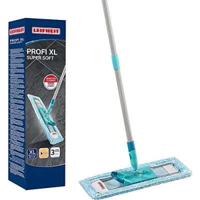 Image de Leifheit Lave sol Profi XL super soft manche en acier 146 cm, Balai microfibre housse douce, à plat 360, Accessoire ménage idéal pour parquet, stratifié, pack écologique, Click system