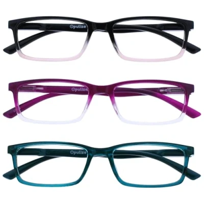 Image de OPULIZE See Lunettes de Lecture Anti Lumière Bleue Pack 3 Montures Étroites Charnières à Ressort Améliore le Sommeil Jeux Ordinateur Rose Violet Turquoise Hommes Femmes BBB9 45Q +3.00