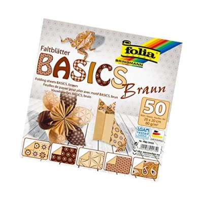 Image de Folia feuilles pour pliage Basics, 80 g/m², 50 assorties, avec 5 motifs différents, marron, 20 x cm
