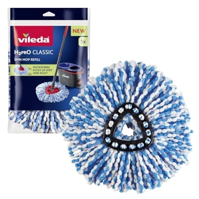 Image de Vileda Recharge H2prO pour Balai Rotatif à pédales, tête de Rechange Microfibre, élimine la saleté incrustée, Lavable en Machine, Durable, Tous Les sols durs protégés