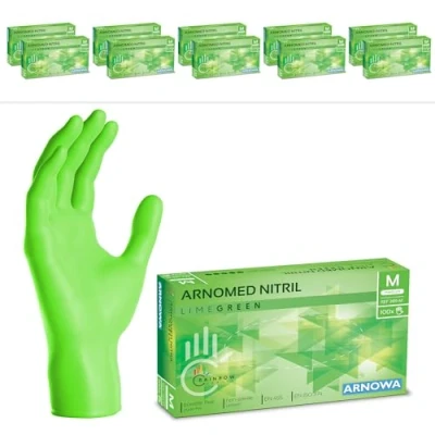 Image de ARNOMED gants jetables vert, nitrile taille M, gant jetable 1000 pièces (10 boîtes), en non poudrés &amp; sans latex, cuisine, a usage unique XS, S, L XL