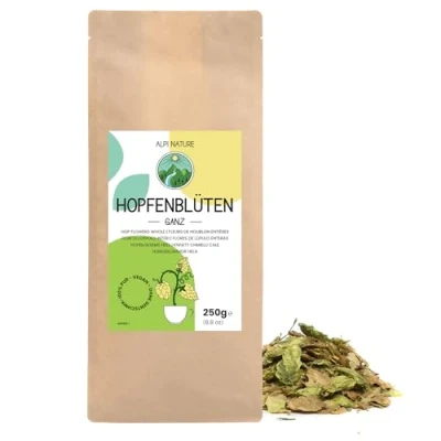 Image de Houblon Entier 250g par Alpi Nature, Plante de Séchée, Pétales Houblon, Humulus Lupulus, Thé en Vrac, Fleurs pour la Préparation du