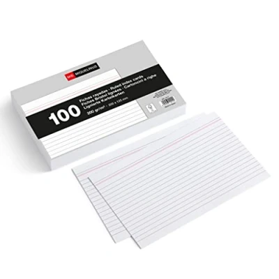 Image de Miquelrius Flashcards, 100 Cartes de notes, Lignés Horizontalement, Fiches d&#039;étude, Format 125 x 200 mm, Papier offset g/m², Blanc, g/m².