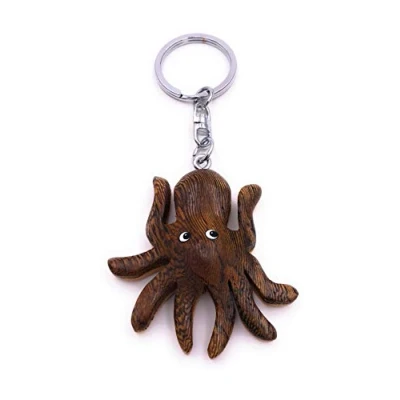 Image de H Customs Pieuvre Bois Noble Pendentif Trousseau à la Main