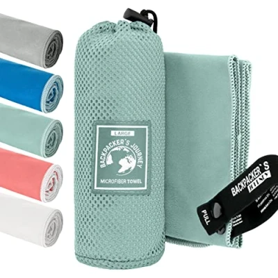 Image de Backpacker&#039;s Journey Serviette Microfibre, Sport Musculation, Piscine compacte, Ultra légère et Rapidement sèche, de Bain Microfibre Parfait pour la Plage