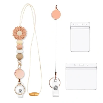 Image de Porte Carte Avec Cordon pour Femme,Jolies Lanières en Silicone Enrouleur de Badge,Porte Badge Retractable D&#039;identification Transparent,Lanière Badges Enseignants,Infirmières,Etudiants