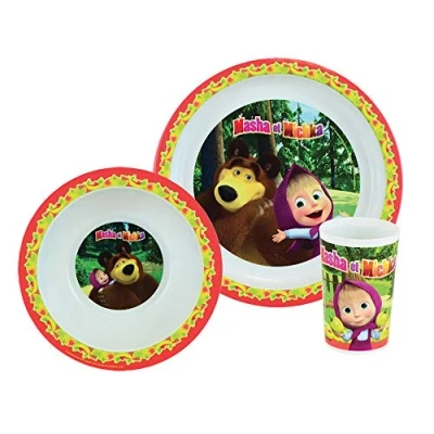 Image de 005844 MASHA et MICHKA Ensemble repas composé d&#039;une assiette, d&#039;un bol verre pour enfant